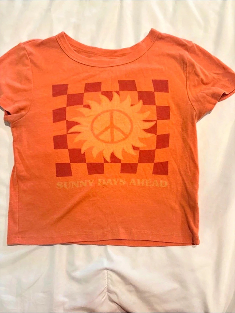 Graphic Checkered Short Sleeve Tee in Orange & Red